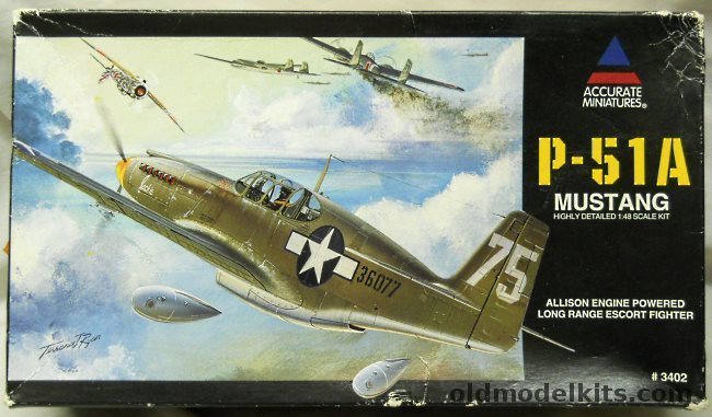 Accurate Miniatures 1/48 North American P-51A Mustang With True Details Resin Cockpit and Mask Set - Allison Powered, 3402 plastic model kit